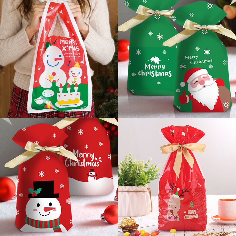 모아 크리스마스 비닐 봉지 포장 봉투 어린이집 간식 사탕 쿠키 답례품 선물 포장지