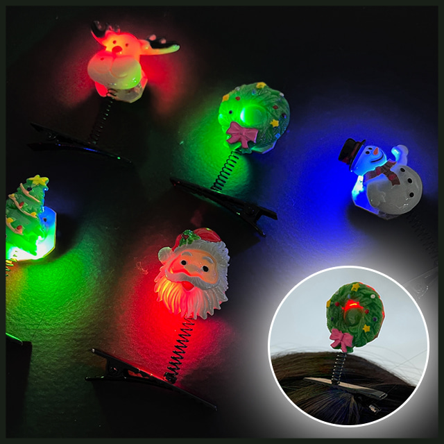 크리스마스 LED 머리핀 불빛삔 집게 헤어핀 트리 산타 오너먼트 파티 소품 용품 코스튬