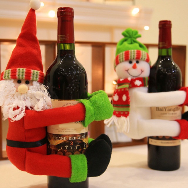 크리스마스 와인 커버 인형 모자 산타 눈사람 와인병 맥주병 테이블 트리 병 장식품 다이소