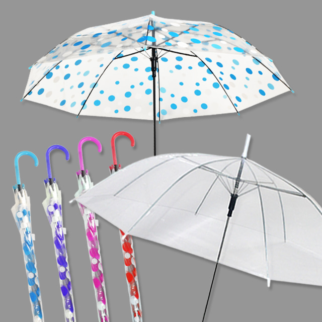 일회용우산 투명 비닐 우산 자동 원터치 투명우산 가벼운 편의점우산 휴대용 도트우산