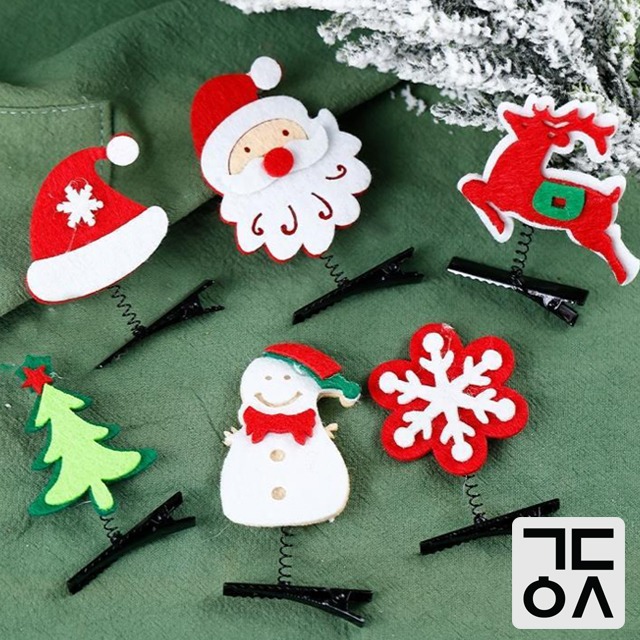 간단 크리스마스 집게핀 헤어핀 포인트 머리핀 루돌프 산타 트리 반짝이 모자 리본 악세사리