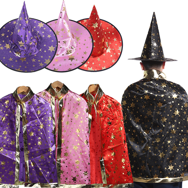 할로윈망토 할로윈 마녀 의상 망토 모자 세트 마법사 드라큘라 코스튬 졸업사진 컨셉 소품