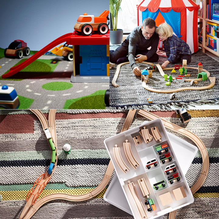 이케아 원목 자석 기차 중장비 놀이 세트 전동 장난감 자동차 릴라보 레일 모형