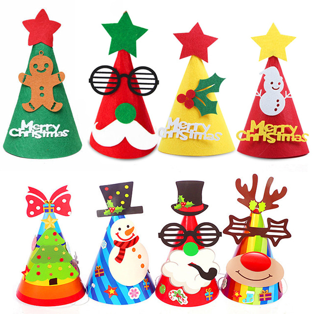 크리스마스 꼬깔 모자 파티햇 고깔 루돌프 산타 파티 모자 만들기 펠트 부직포 햇 다이소