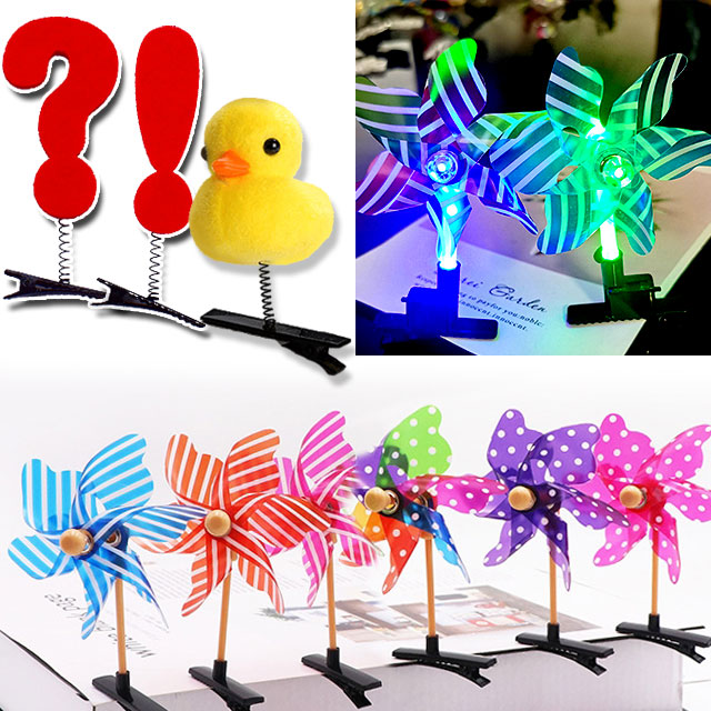 LED 바람개비 머리핀 체육대회 포인트 스프링 꽃 새싹 핀 집게핀 헤어핀 머리핀 다이소